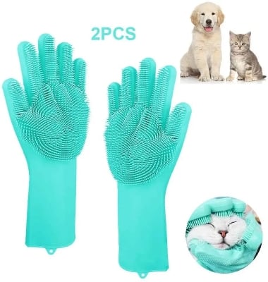 Picture of Pet Grooming Gloves for Bathing and Hair Removal, Dogs and Cats Bath Shampoo Brush, Soft and Durable Silicone Scrubber Glove for Pets Shower Like Horse, Dog and Cat - Multicolor