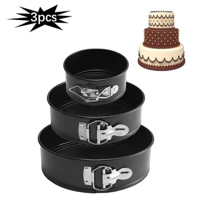 Picture of Non Stick 3 Piece Set Carbon Steel Springform Round Shape Cake Pan Mold - Black
