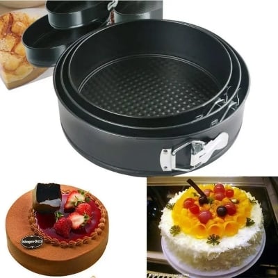 Picture of Non Stick 3 Piece Set Carbon Steel Springform Round Shape Cake Pan Mold - Black