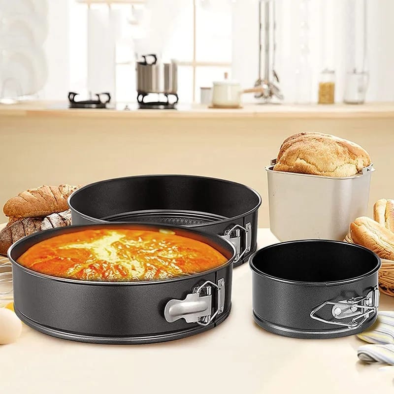 Picture of Non Stick 3 Piece Set Carbon Steel Springform Round Shape Cake Pan Mold - Black