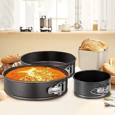 Picture of Non Stick 3 Piece Set Carbon Steel Springform Round Shape Cake Pan Mold - Black