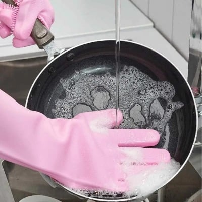 Picture of High Quality Silicone Dish Washing Kitchen Hand Gloves - Multicolor - Multicolor