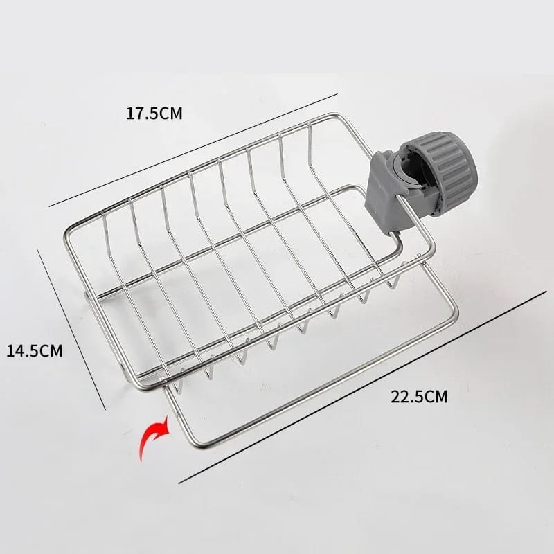 Picture of Faucet Rack Stainless Steel Kitchen Sink Caddy Storage Rack Organizer Adjustable Drain Faucet Soap Sponge Holder Shelves for Kitchen Bathroom - Silver