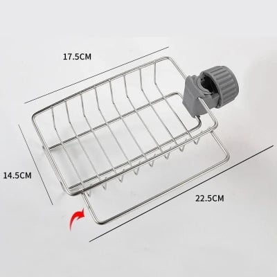 Picture of Faucet Rack Stainless Steel Kitchen Sink Caddy Storage Rack Organizer Adjustable Drain Faucet Soap Sponge Holder Shelves for Kitchen Bathroom - Silver