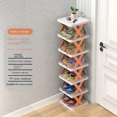 Picture of simple x shoe rack small shoe cabinet at home entrance multilayer space saving storage folding rack storage shoe cabinets - Multicolor
