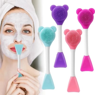 Picture of 1Pcs Bear Silicone Double Head Facial Mask Brush Mask Adjusting Beauty Mud Film Facial Brush Makeup Tools Blackhead Removal - Multicolor