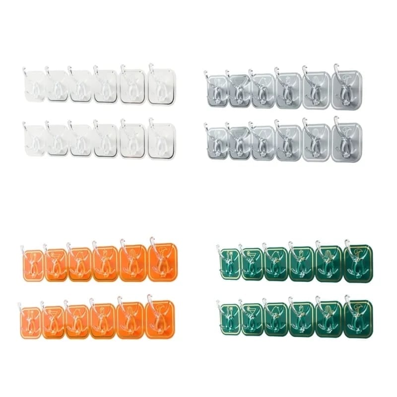 Picture of Coat Hook Heavy Duty Multifunctional Home Organization Two Prongs Kitchen Bathroom Wall Mounted Towel Hanger Household Products-6 pcs set - Multicolor