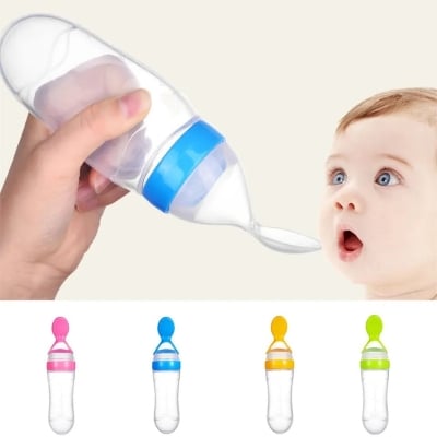 Picture of Silicone Baby Food Dispensing Spoon & Feeder, Travel Baby Training Bottle with Spoon Soft Head Baby Feeding Tools - kids - Multicolor
