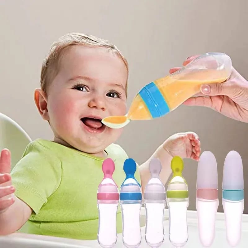 Picture of Silicone Baby Food Dispensing Spoon & Feeder, Travel Baby Training Bottle with Spoon Soft Head Baby Feeding Tools - kids - Multicolor