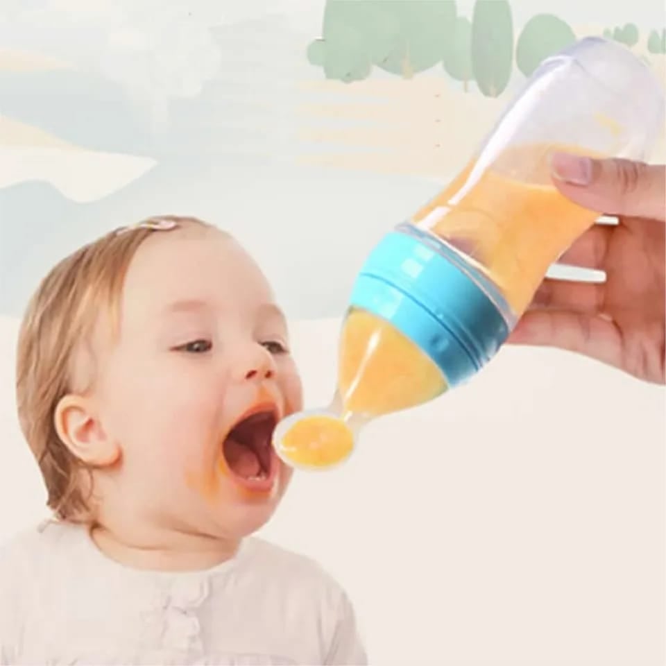 Picture of Silicone Baby Food Dispensing Spoon & Feeder, Travel Baby Training Bottle with Spoon Soft Head Baby Feeding Tools - kids - Multicolor