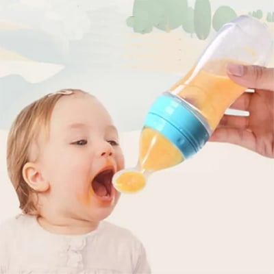 Picture of Silicone Baby Food Dispensing Spoon & Feeder, Travel Baby Training Bottle with Spoon Soft Head Baby Feeding Tools - kids - Multicolor