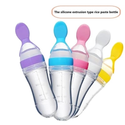 Picture of Silicone Baby Food Dispensing Spoon & Feeder, Travel Baby Training Bottle with Spoon Soft Head Baby Feeding Tools - kids - Multicolor