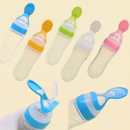 Picture of Silicone Baby Food Dispensing Spoon & Feeder, Travel Baby Training Bottle with Spoon Soft Head Baby Feeding Tools - kids - Multicolor