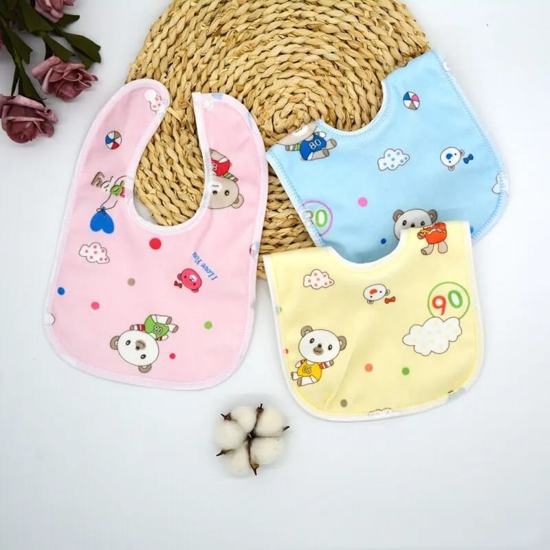 Picture of 3 Pcs Soft Cotton Bibs for Baby- Multicolor - Multicolor