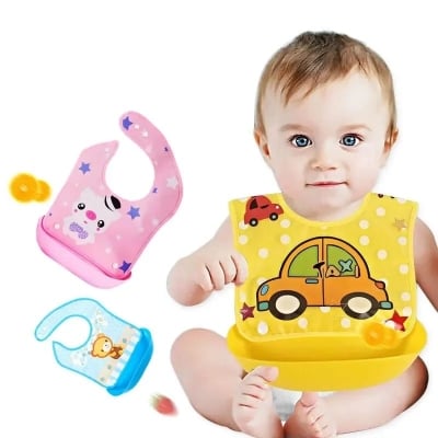 Picture of Silicone Baby Bibs, Socub Comfortable Waterproof Silicone Bibs for Babies & Toddlers, BPA Free, with Food Catcher Pocket, Sage, Ether - Multicolor