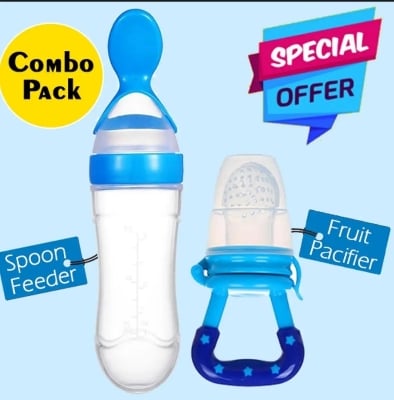 Picture of Baby Silicone Squeeze Spoon Feeder (90ML Bottle) with Fruit Pacifier for Baby - Multicolor