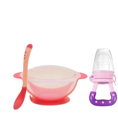 Picture of Hit Sensing Spoon For Kids And Fruit Nibbler Pacifier Feeding Sucation Baby Bowy With Feeding Set - Multicolor