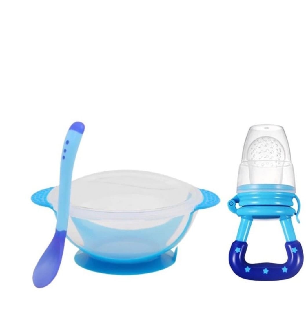 Picture of Hit Sensing Spoon For Kids And Fruit Nibbler Pacifier Feeding Sucation Baby Bowy With Feeding Set - Multicolor
