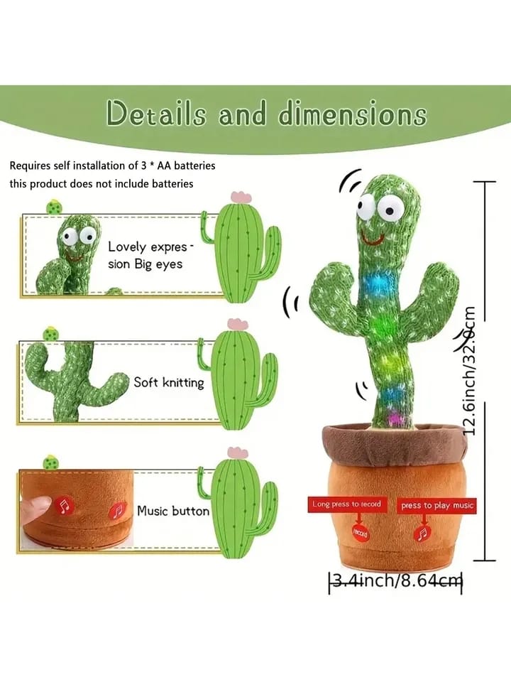 Picture of Dancing Cactus Talking Cactus Stuffed Plush Toy Electronic Toy with Song Plush Cactus Potted Toy Early Education Toy for Kids - Green