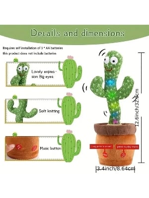 Picture of Dancing Cactus Talking Cactus Stuffed Plush Toy Electronic Toy with Song Plush Cactus Potted Toy Early Education Toy for Kids - Green