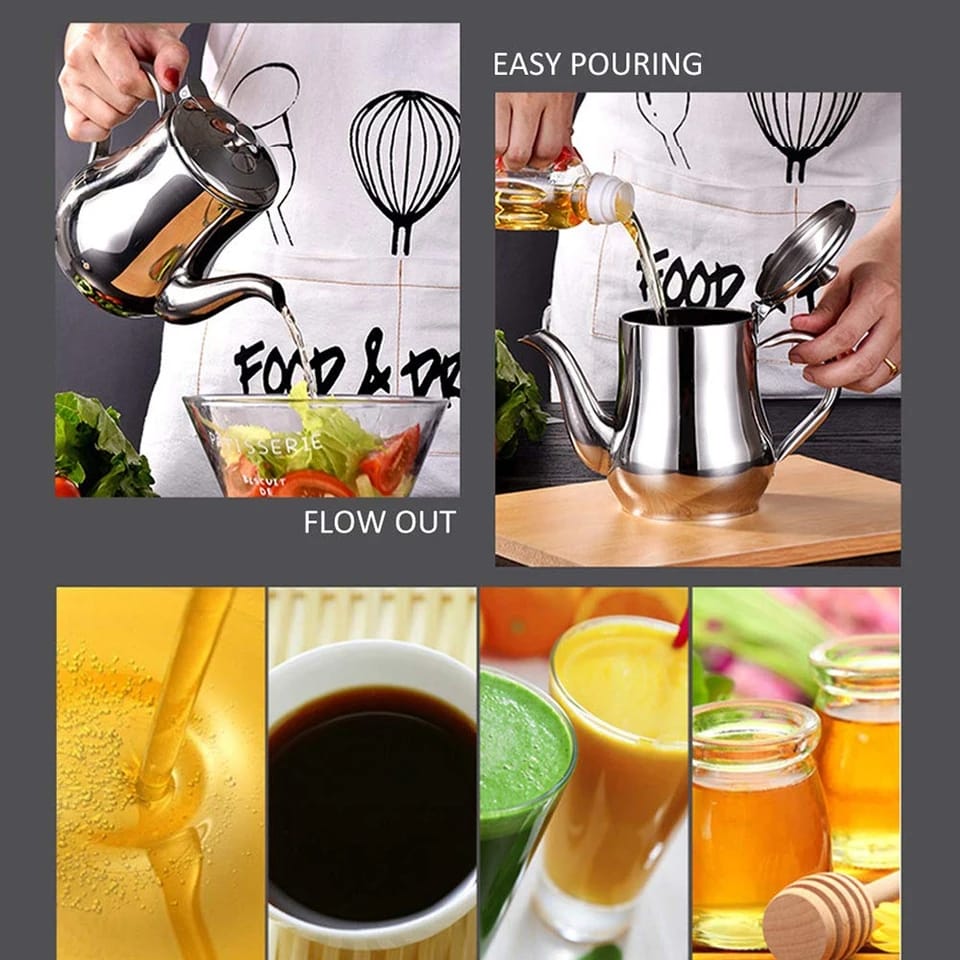 Picture of 410ml Stainless Steel Oil Tank Large Capacity Oil Bottle Kitchen Oil Filter Pot Soy Sauce Vinegar Container Coffee Pot - Silver