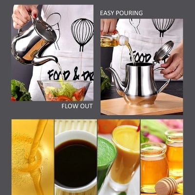 Picture of 410ml Stainless Steel Oil Tank Large Capacity Oil Bottle Kitchen Oil Filter Pot Soy Sauce Vinegar Container Coffee Pot - Silver