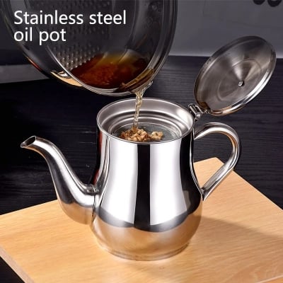 Picture of 410ml Stainless Steel Oil Tank Large Capacity Oil Bottle Kitchen Oil Filter Pot Soy Sauce Vinegar Container Coffee Pot - Silver