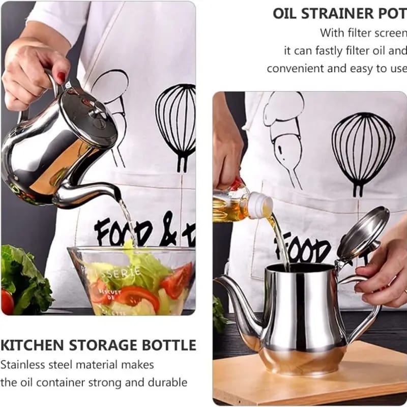 Picture of 410ml Stainless Steel Oil Tank Large Capacity Oil Bottle Kitchen Oil Filter Pot Soy Sauce Vinegar Container Coffee Pot - Silver