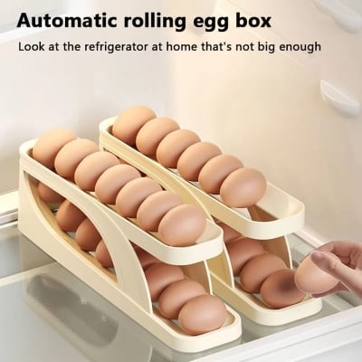 Picture of Double-Layer Egg Dispenser Automatic Roll-Down Egg Storage Rack Slide Egg Carton Refrigerator Egg Basket Kitchen Countertop Egg Holder Dshop - Multicolor