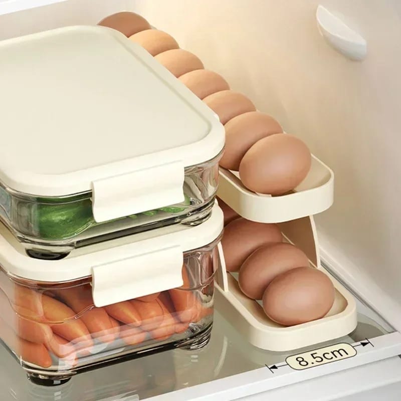 Picture of Double-Layer Egg Dispenser Automatic Roll-Down Egg Storage Rack Slide Egg Carton Refrigerator Egg Basket Kitchen Countertop Egg Holder Dshop - Multicolor
