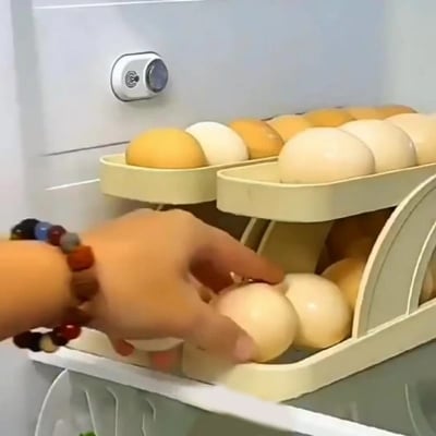 Picture of Double-Layer Egg Dispenser Automatic Roll-Down Egg Storage Rack Slide Egg Carton Refrigerator Egg Basket Kitchen Countertop Egg Holder Dshop - Multicolor
