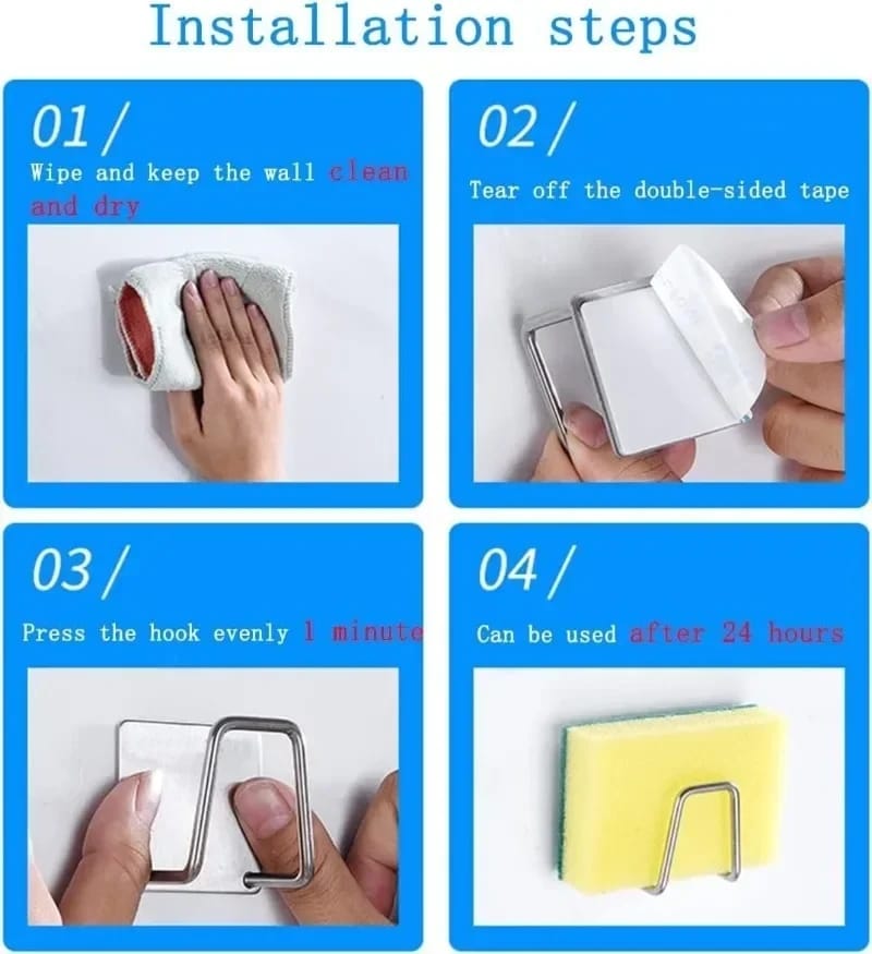 Picture of Kitchen Stainless 1Pcs Steel Sink Sponges Holder Self Adhesive Drain Drying Rack Kitchen Wall Hooks Accessories Storage Organizer - Silver