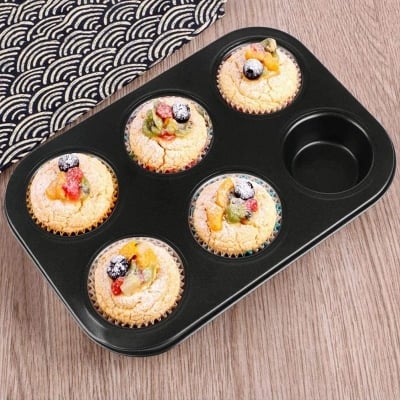 Picture of 6 Cups Carbon steel Mini Muffin Bun Pan non-stick Cupcake Baking Bakeware Mould Tray Cake mold - Black
