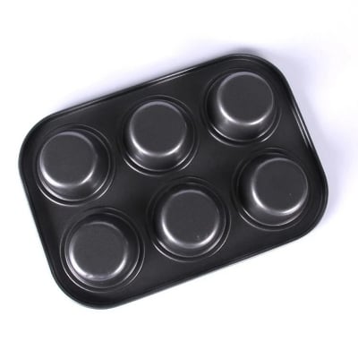 Picture of 6 Cups Carbon steel Mini Muffin Bun Pan non-stick Cupcake Baking Bakeware Mould Tray Cake mold - Black