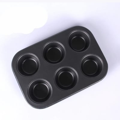 Picture of 6 Cups Carbon steel Mini Muffin Bun Pan non-stick Cupcake Baking Bakeware Mould Tray Cake mold - Black