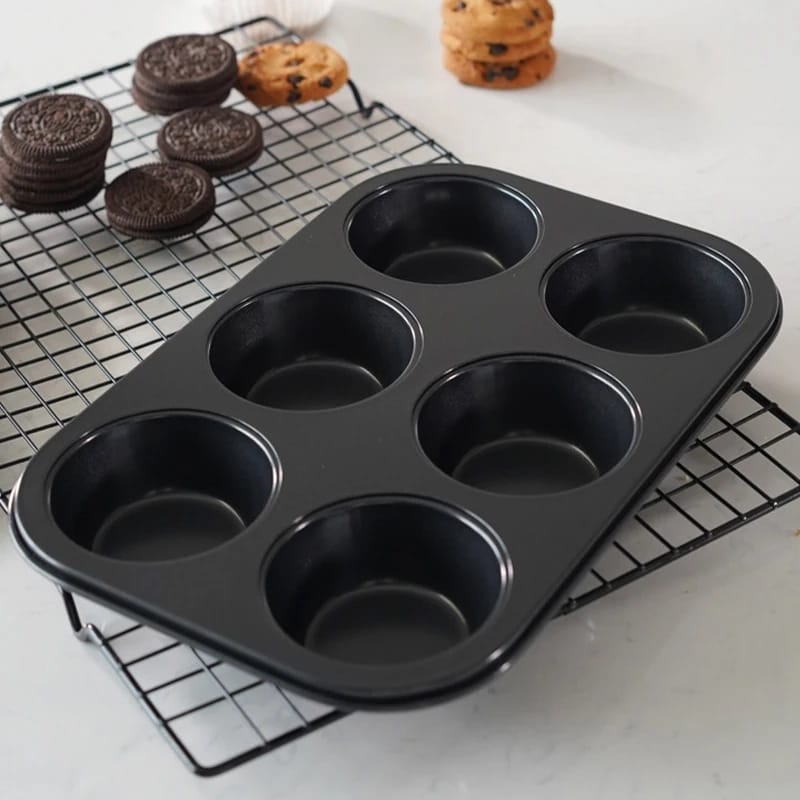 Picture of 6 Cups Carbon steel Mini Muffin Bun Pan non-stick Cupcake Baking Bakeware Mould Tray Cake mold - Black