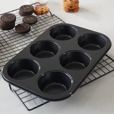 Picture of 6 Cups Carbon steel Mini Muffin Bun Pan non-stick Cupcake Baking Bakeware Mould Tray Cake mold - Black