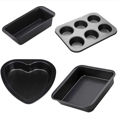 Picture of Carbon Steel Heat Shape Mould, Square Baking Pan, 6 Slot Cup Cake Muffin Tray, Non-Stick Bread Loaf Pan Set - Black