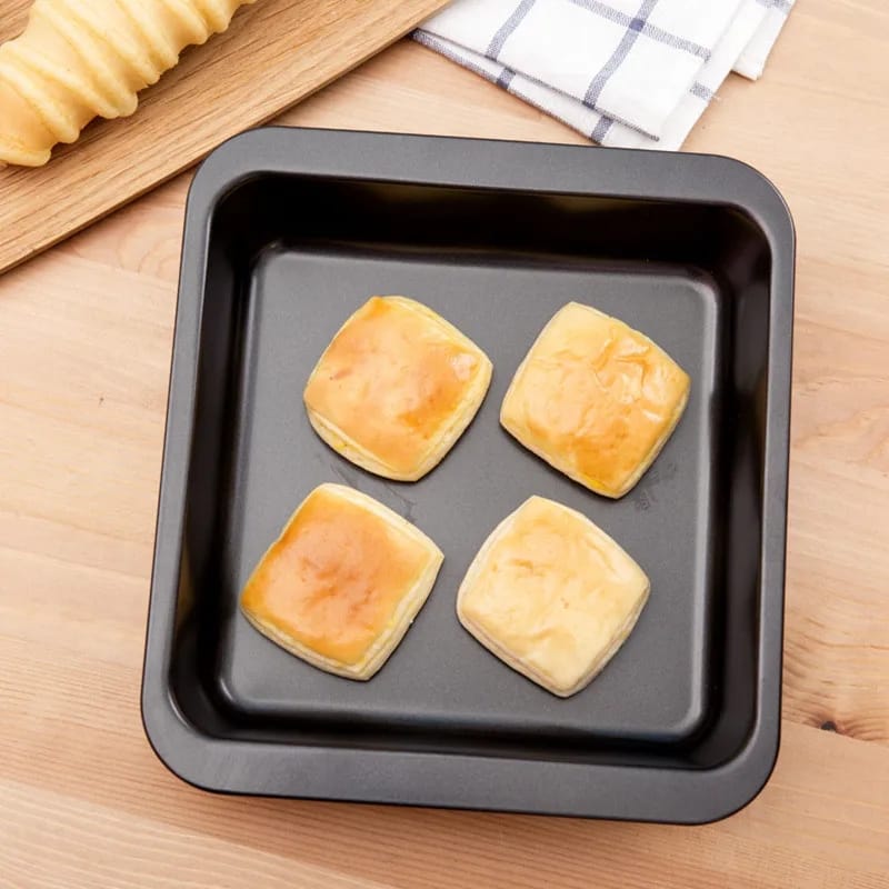 Picture of Carbon Steel Heat Shape Mould, Square Baking Pan, 6 Slot Cup Cake Muffin Tray, Non-Stick Bread Loaf Pan Set - Black