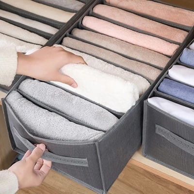 Picture of 7 Grids Small Cloth Storage Box Organizer, Cloth Organizer Box, Closet Storage drawer divider storage organizer Box - Grey