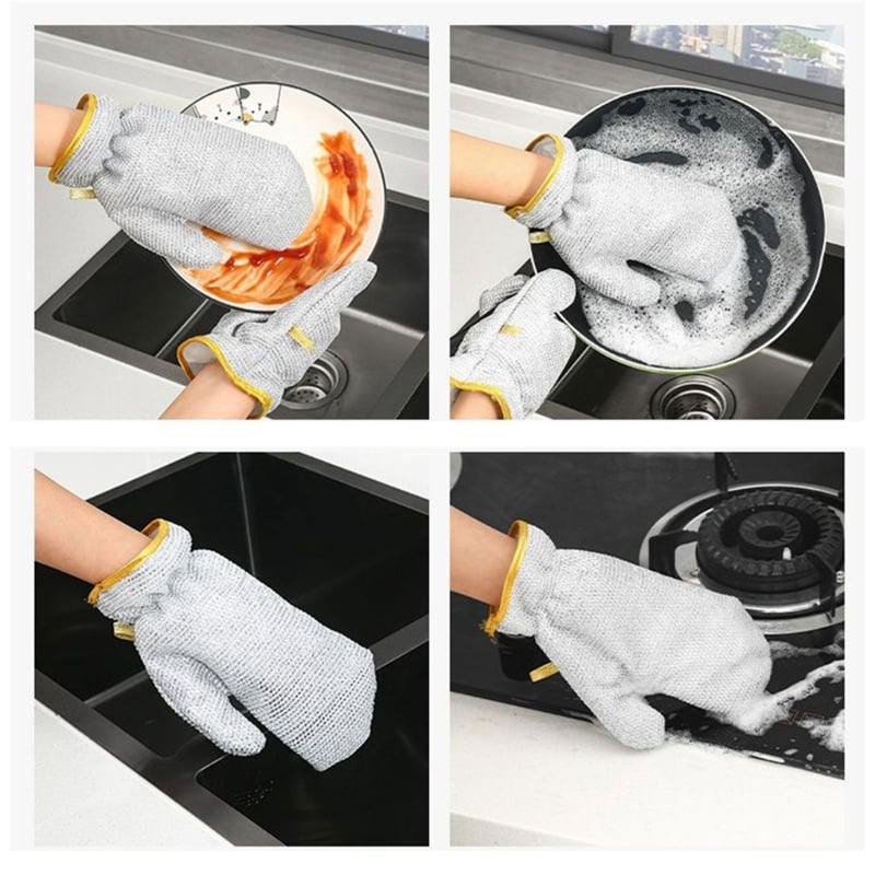 Picture of 2PCS Silver Wire Dishwashing Gloves PVC Non Scratch Metal Wire Dishcloth - Silver