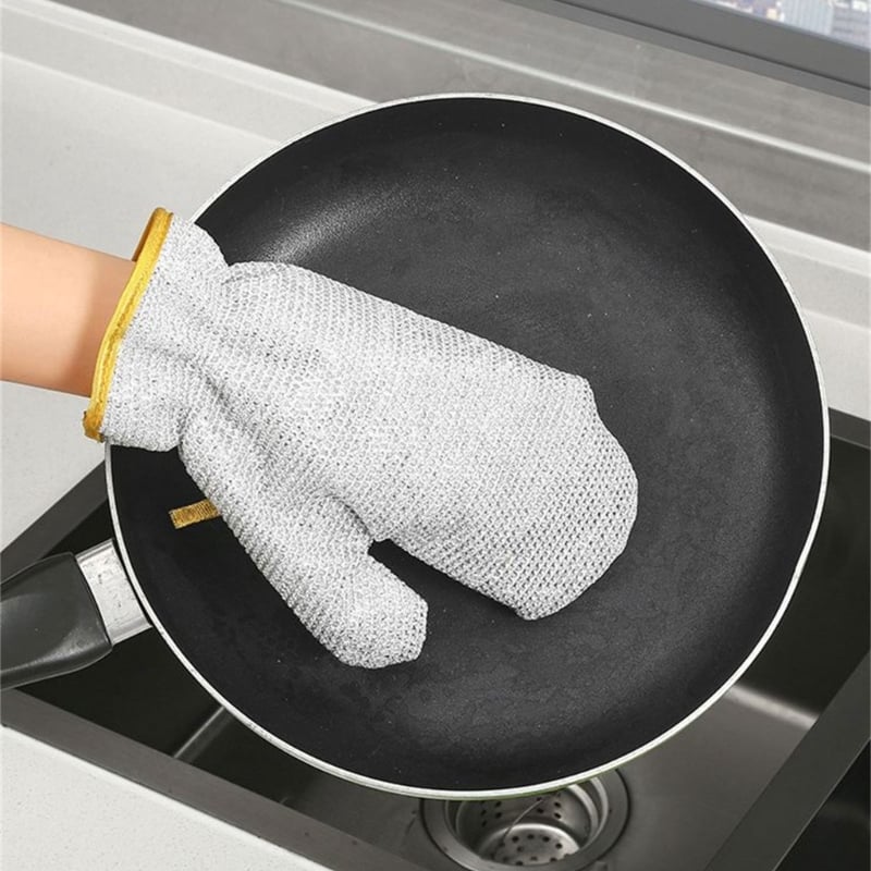 Picture of 2PCS Silver Wire Dishwashing Gloves PVC Non Scratch Metal Wire Dishcloth - Silver