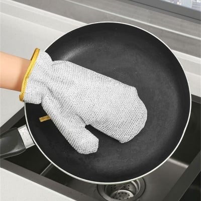 Picture of 2PCS Silver Wire Dishwashing Gloves PVC Non Scratch Metal Wire Dishcloth - Silver