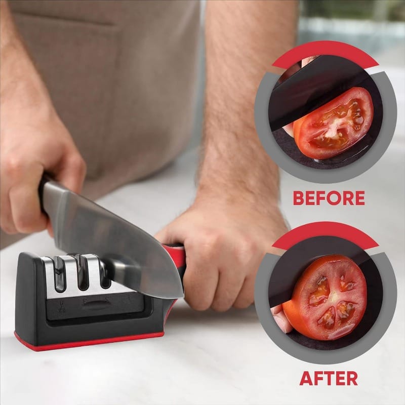 Picture of Plastic and Stainless Steel Knife Sharpener Effortlessly Enhances Blade's Sharpness, Ensuring Optimal Cutting Performance and Durability - Multicolor