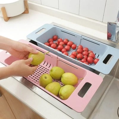 Picture of Drain basket bowl rack Kitchen fruit basin storage rack sink retractable sink storage rack - Multicolor