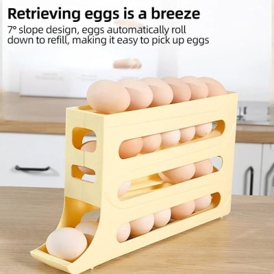 Picture of 4 Tiers Egg Holder for Fridge: 30 Eggs Auto Rolling Egg Dispenser, Space-Saving Egg Dispenser Holder, Fridge Egg Storage Rack Large Capacity Egg Organizer for Refrigerator Kichen Cabinet - Yellow