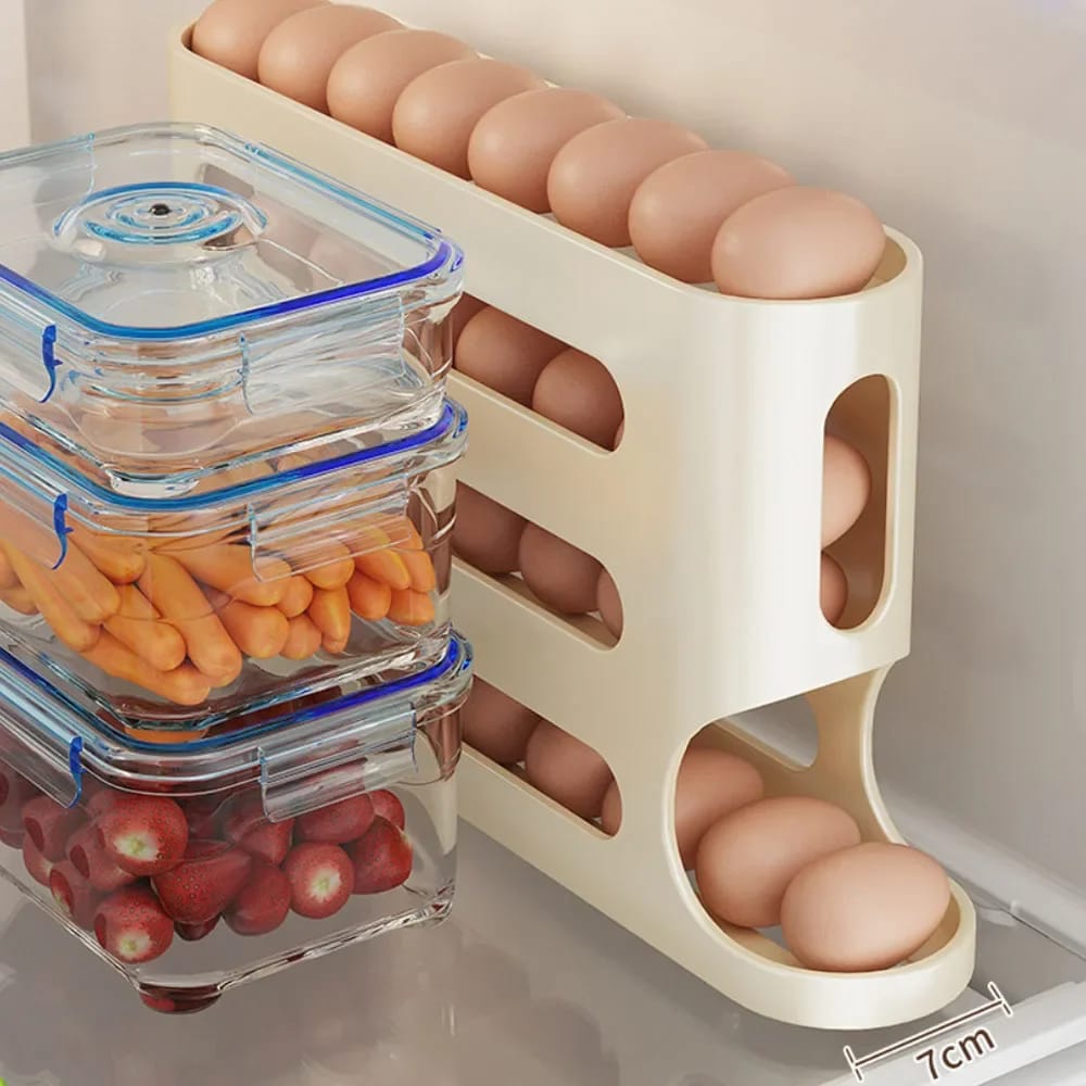 Picture of 4 Tiers Egg Holder for Fridge: 30 Eggs Auto Rolling Egg Dispenser, Space-Saving Egg Dispenser Holder, Fridge Egg Storage Rack Large Capacity Egg Organizer for Refrigerator Kichen Cabinet - Yellow