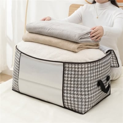 Picture of •	Premium Foldable Clothes Storage Bag Organizer with Zipper & Handles – Large Capacity Blanket & Wardrobe Organizer Box - Grey