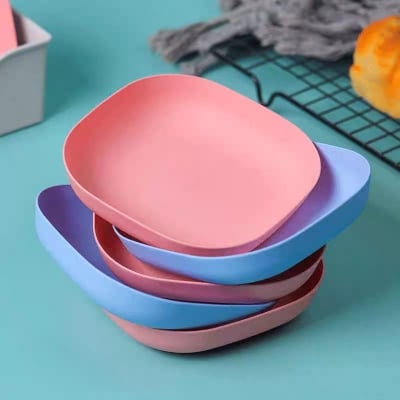 Picture of Plastic Bone Storage Tray Set of 10 Bone Spitting Plates with Stand Simple Straw Design for Candy Fruit Cookies for Snacks - Multicolor