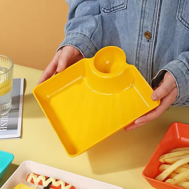 Picture of 4pcs Multifunctional Snack Plate with Built-in Sauce Dip Bowl – Durable & Stylish Serving Tray - Multicolor